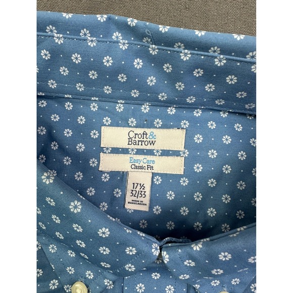 Croft & Barrow Men's Easy Care Classic Fit Blue Floral Dress Shirt 17.5 32/33 - Picture 13 of 14